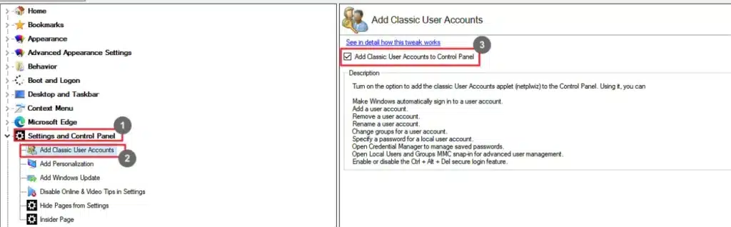 Winaero Tweaker Add Classic User Accounts