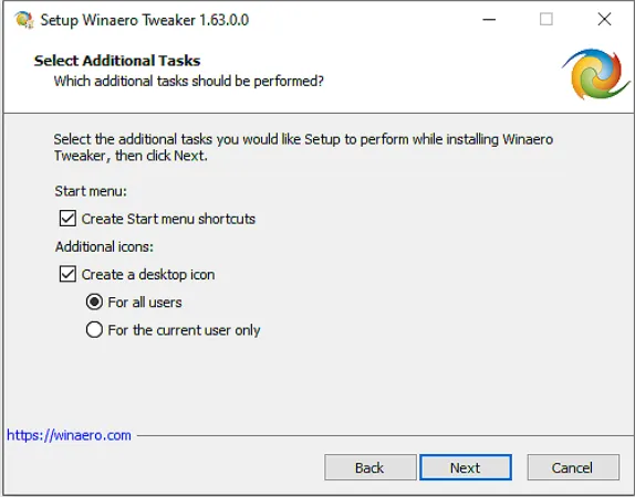 Winaero Tweaker Additional Task