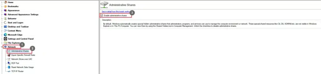 Winaero Tweaker Administrative Shares