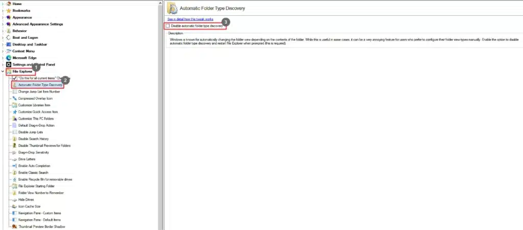 Winaero Tweaker Automatic Folder Type Discovery