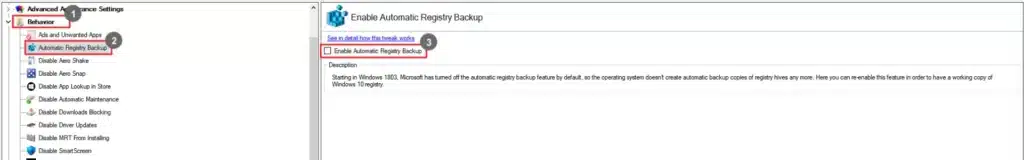 Winaero Tweaker Automatic Registry Backup