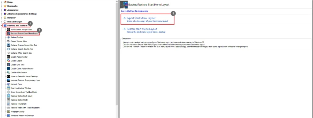 Winaero Tweaker Backup Restore Start Menu Layout