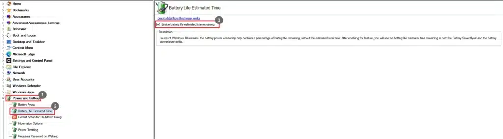 Winaero Tweaker Battery Life Estimated Timeout