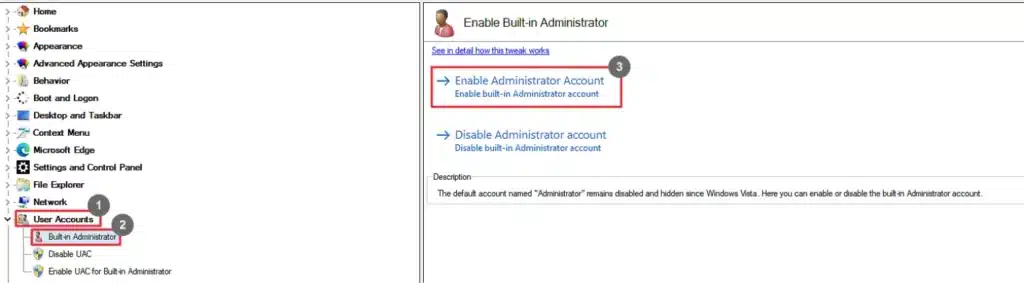 Winaero Tweaker Built-in Administrator