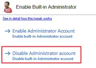 Winaero Tweaker Built-in Administrator Detail