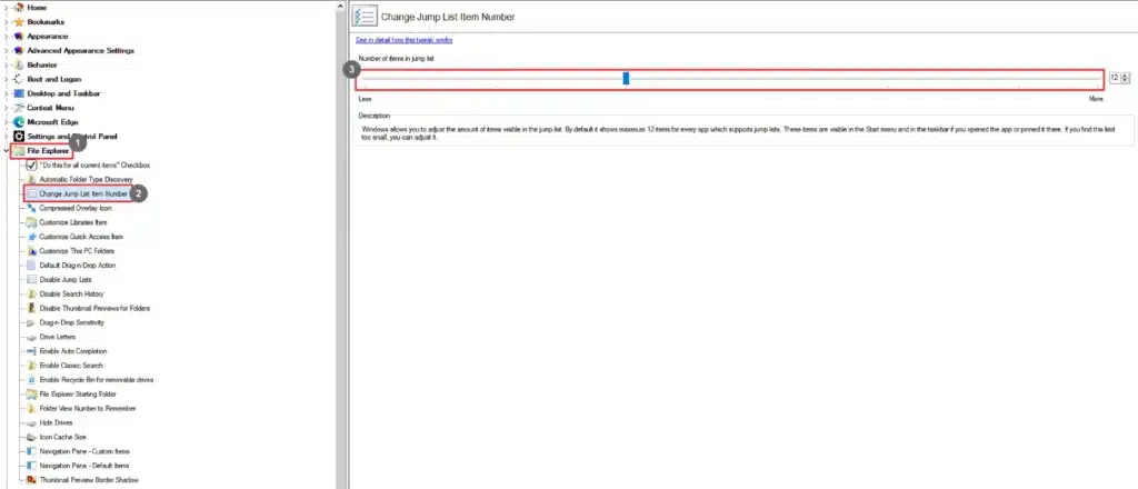 Winaero Tweaker Change Jump List Item Number