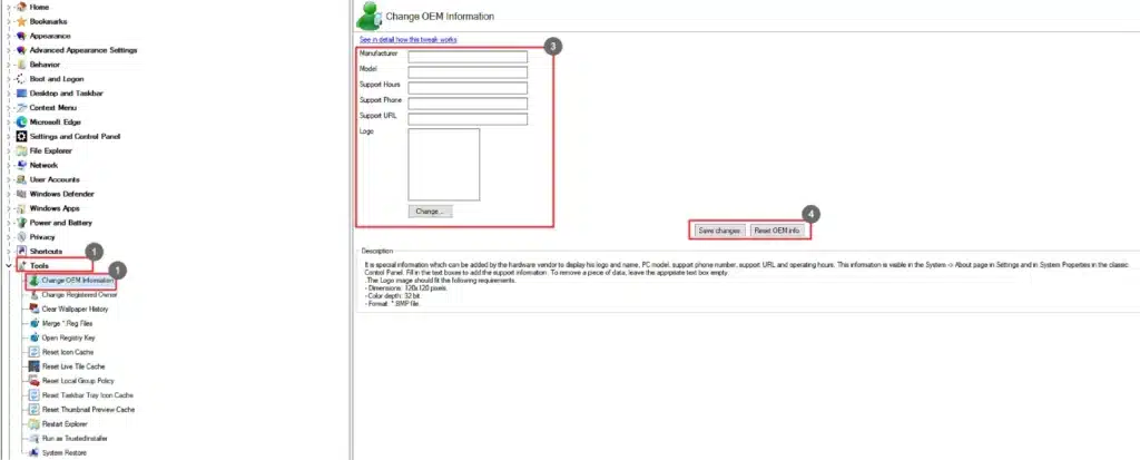 Winaero Tweaker Change OEM Information