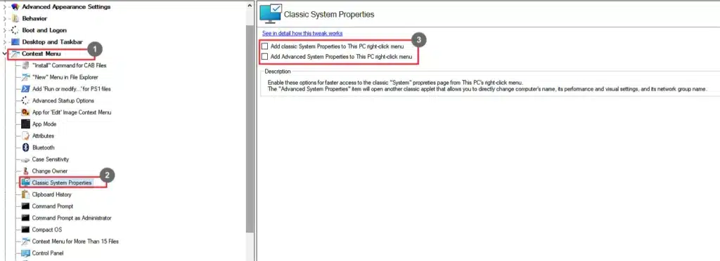 Winaero Tweaker Classic System Properties