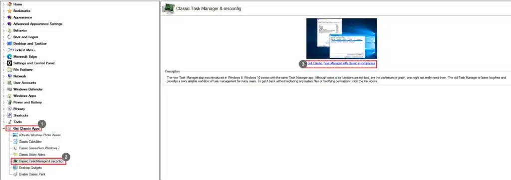 Winaero Tweaker Classic Task Maanger & msconfig