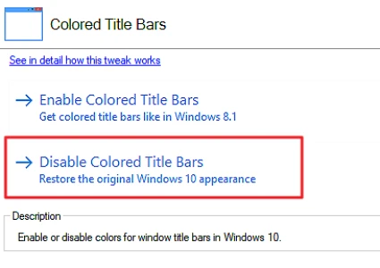 Winaero Tweaker Colored Title Bars Details