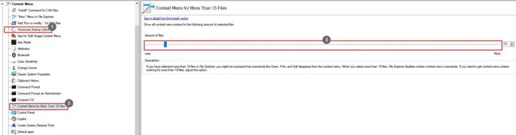Winaero Tweaker Context Menu for More Than 15 Files