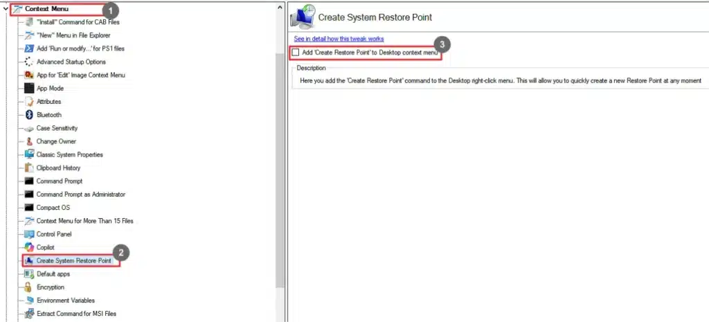 Winaero Tweaker Create System Restore Point