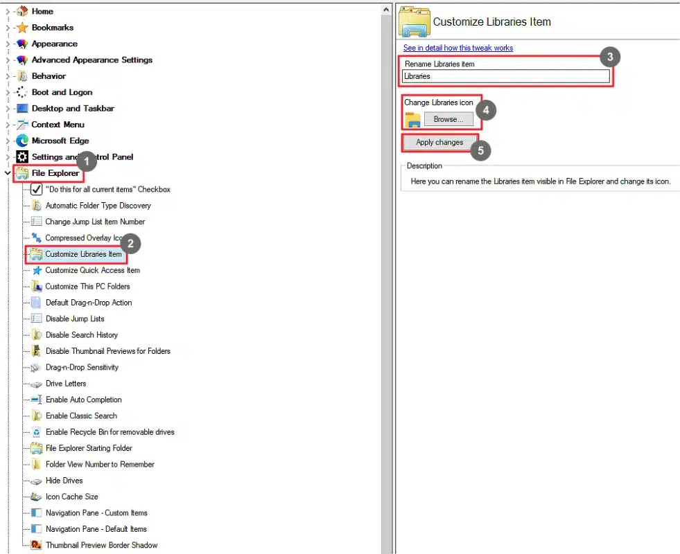 Winaero Tweaker Customize Libraries Item