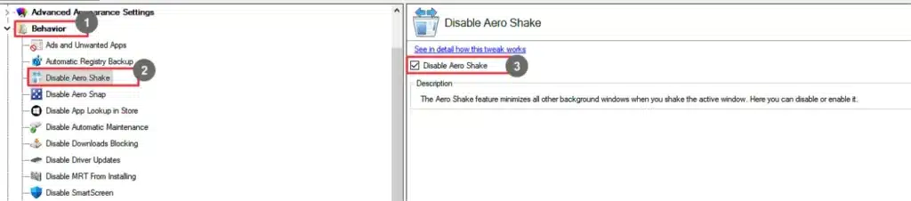 Winaero Tweaker Disable Aero Shake