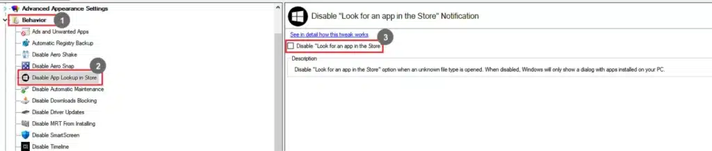Winaero Tweaker Disable App Lookup in Store