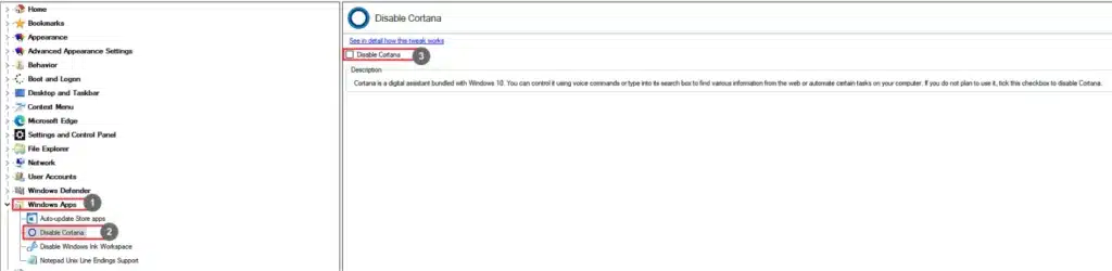 Winaero Tweaker Disable Cortana