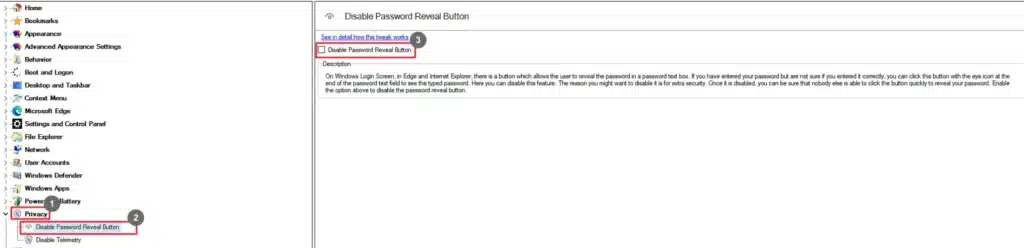 Winaero Tweaker Disable Password Reveal Button