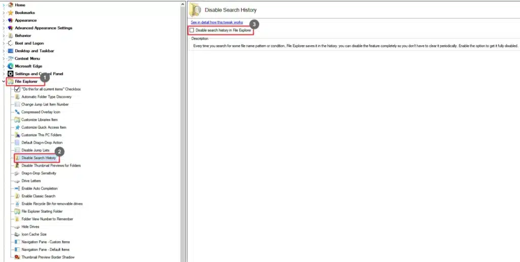 Winaero Tweaker Disable Search History