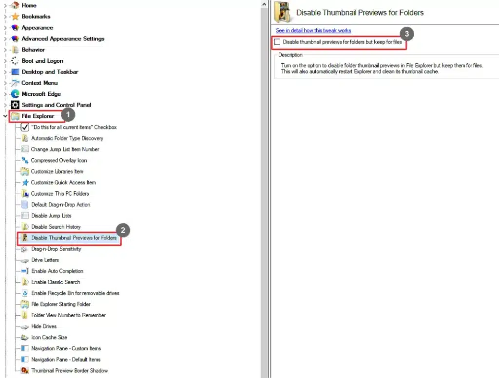 Winaero Tweaker Disable Thumbnail Previews for Folders