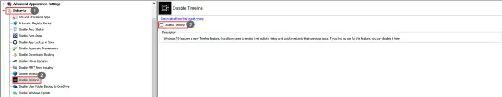 Winaero Tweaker Disable Timeline