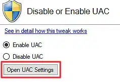 Winaero Tweaker Disable UAC Detail