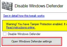 Winaero Tweaker Disable Windows Defender Detail