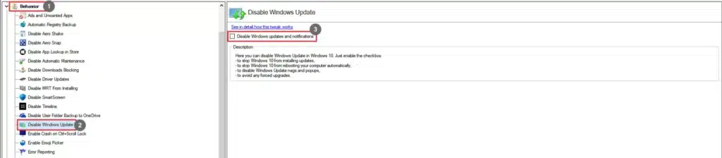 Winaero Tweaker Disable Windows Update