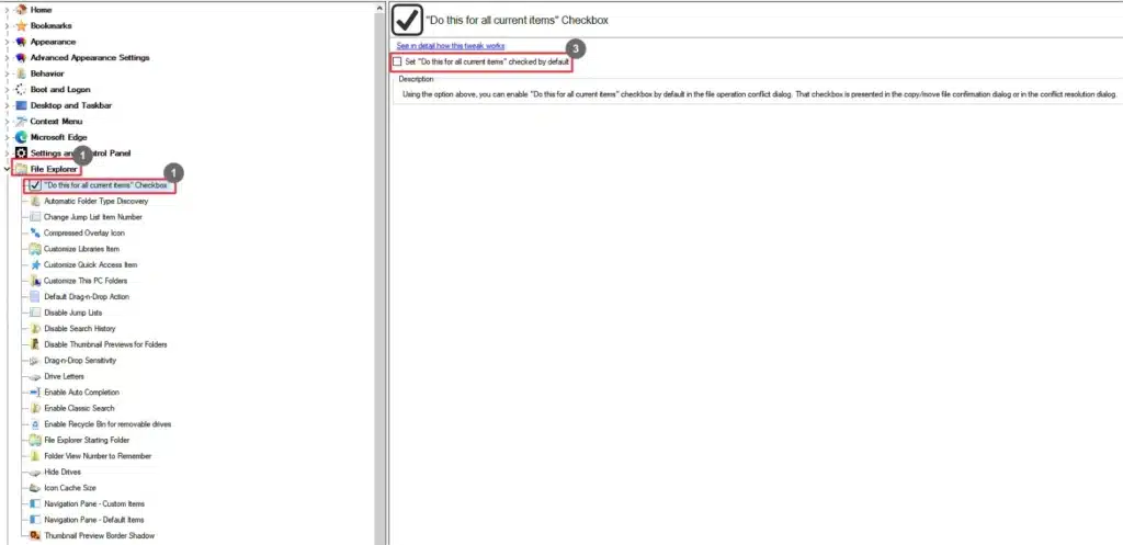 Winaero Tweaker Do this for all current items Checkbox