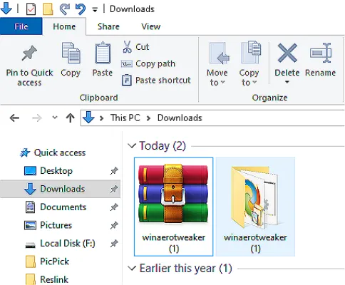 Winaero Tweaker Downloaded ZIP