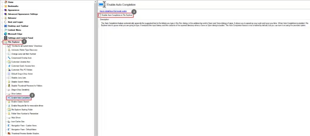 Winaero Tweaker Enable Auto-Completion