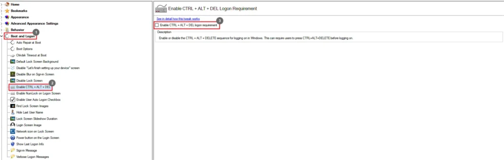 Winaero Tweaker Enable CTRL + ALT + DEL