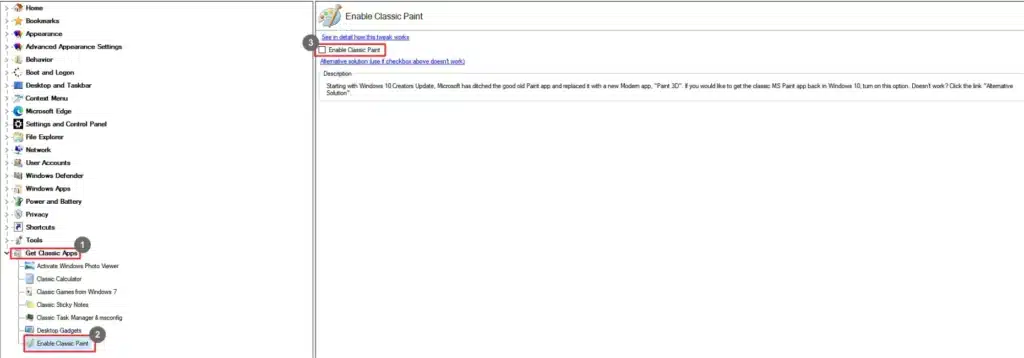 Winaero Tweaker Enable Classic Paint