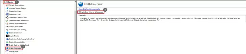 Winaero Tweaker Enable Emoji Picker
