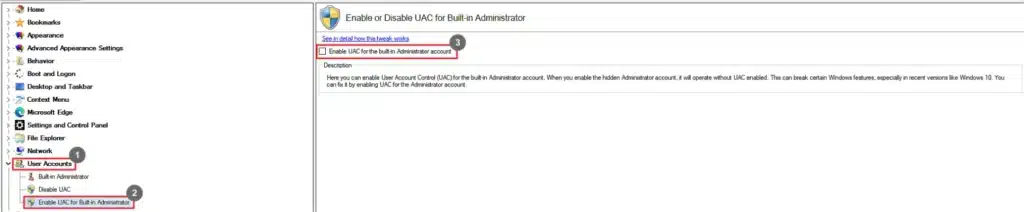 Winaero Tweaker Enable UAC for Built-in Administrator Manage User Accounts