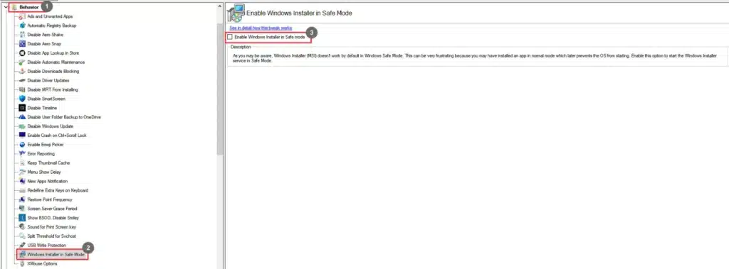 Winaero Tweaker Enable Windows Installer in Safe Mode