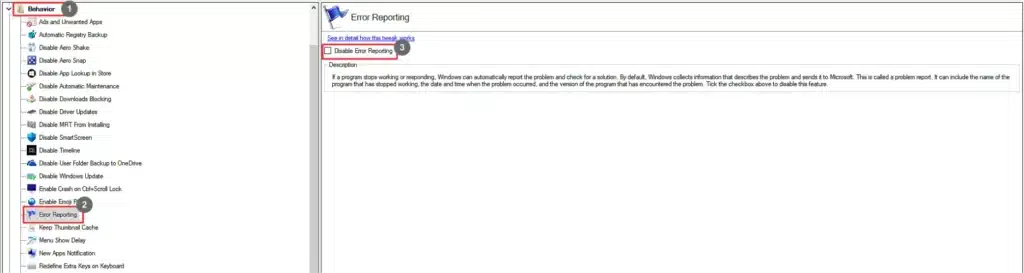 Winaero Tweaker Error Reporting