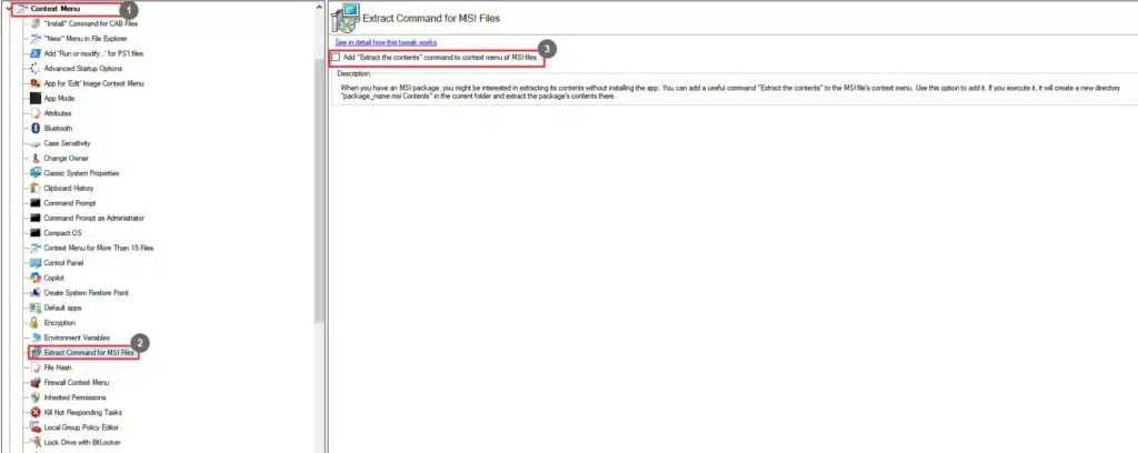 Winaero Tweaker Extract Command for MSI Files