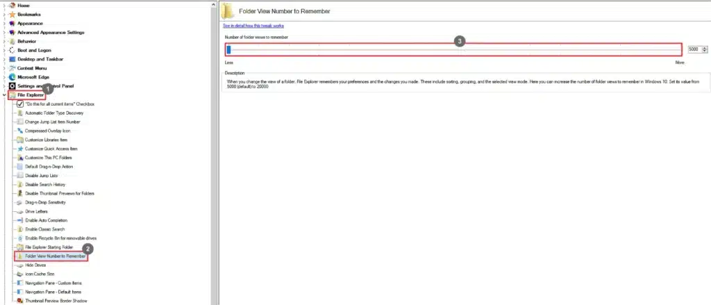 Winaero Tweaker Folder View Number to Remember