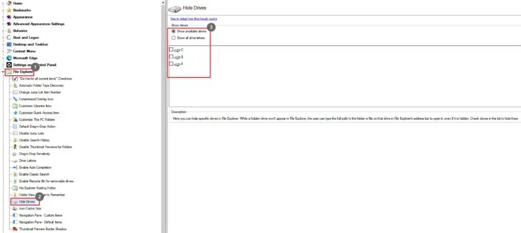 Winaero Tweaker Hide Drives