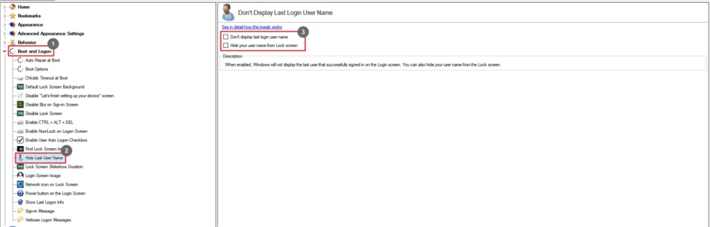 Winaero Tweaker Hide Last User Name