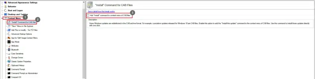 Winaero Tweaker Install Command for CAB Files