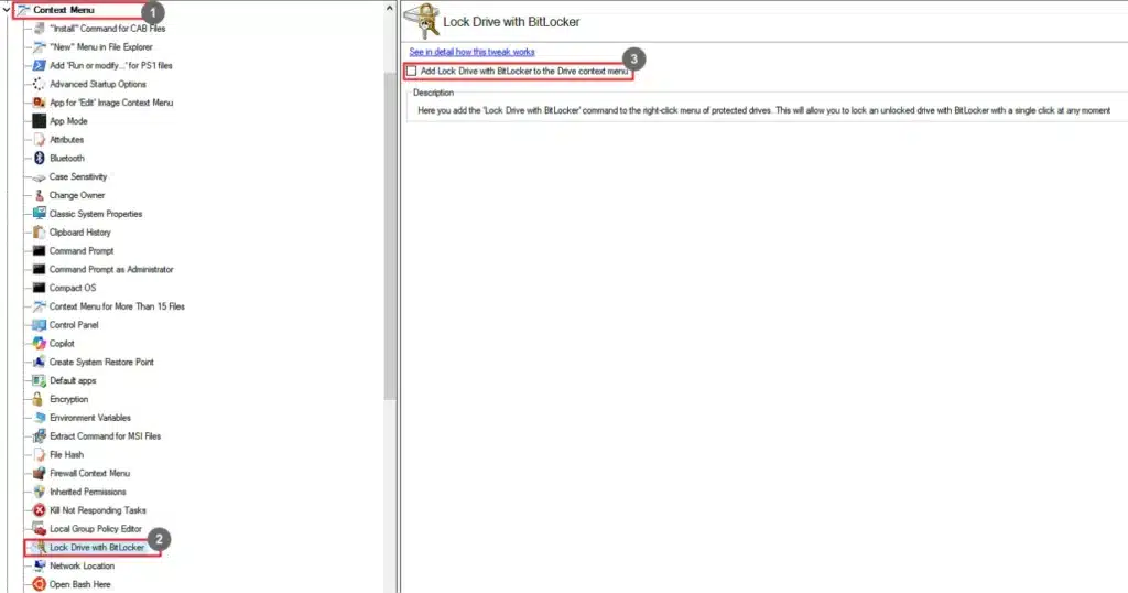 Winaero Tweaker Lock Drive with BitLocker