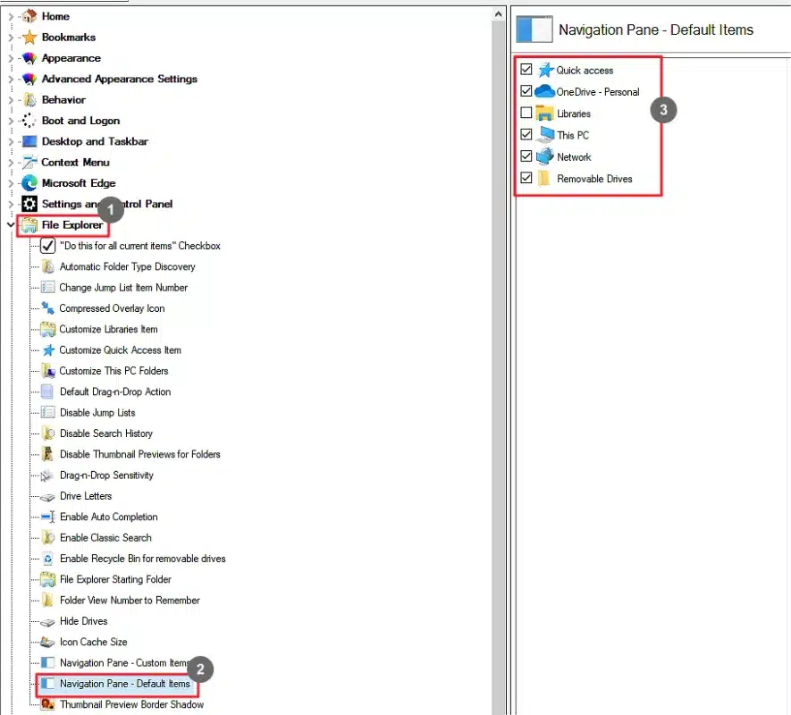 Winaero Tweaker Navigation Pane – Default Items