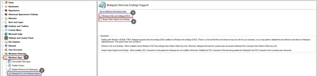 Winaero Tweaker Notepad Unix Line Endings Support