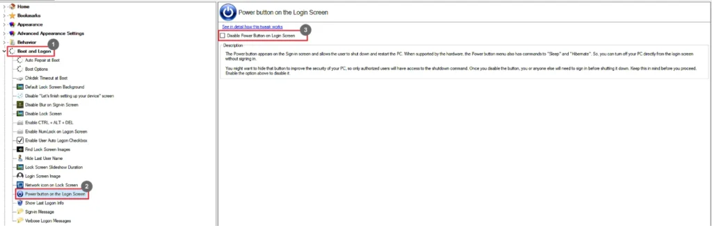 Winaero Tweaker Power Button On The Login Screen