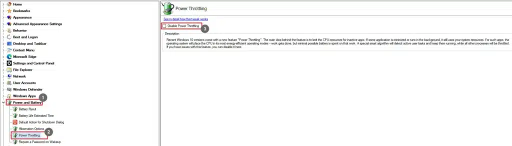 Winaero Tweaker Power Throttling