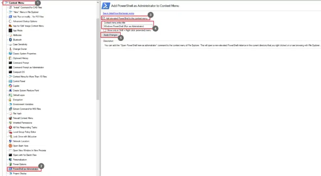Winaero Tweaker PowerShell as Administrator