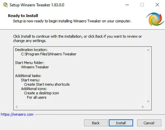 Winaero Tweaker Ready to Install