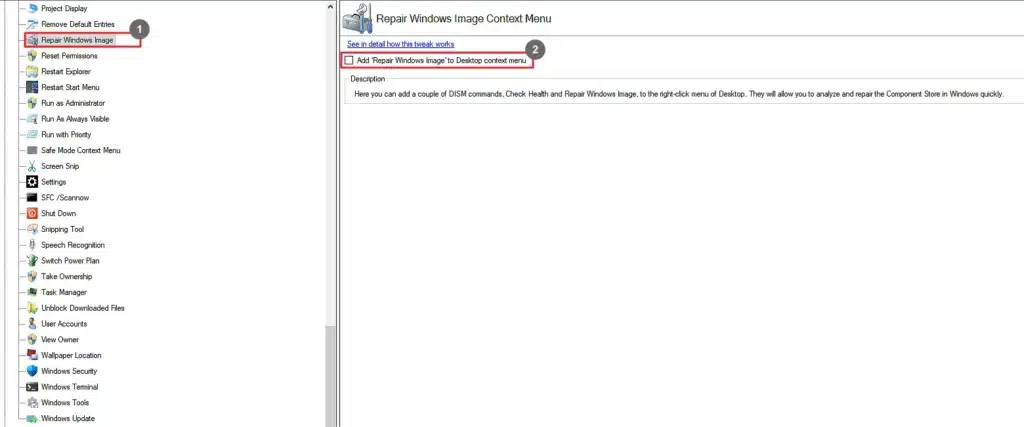 Winaero Tweaker Repair Windows Image