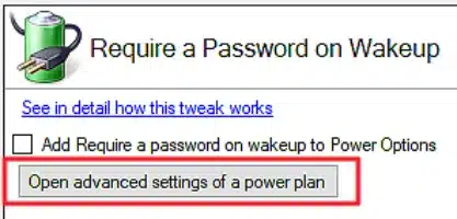 Winaero Tweaker Require a Password on Wake Up Detail